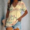 New Summer Women Fashion T-shirt Skull Printing V-Neck Tops Tees Female Vintage Short Sleeve Clothing Ladies Daily Casual Outfit