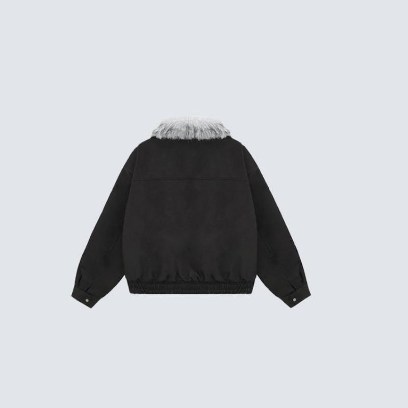 American Suede Fleece Collar Padded Jacket Unisex Vintage Winter Coat
