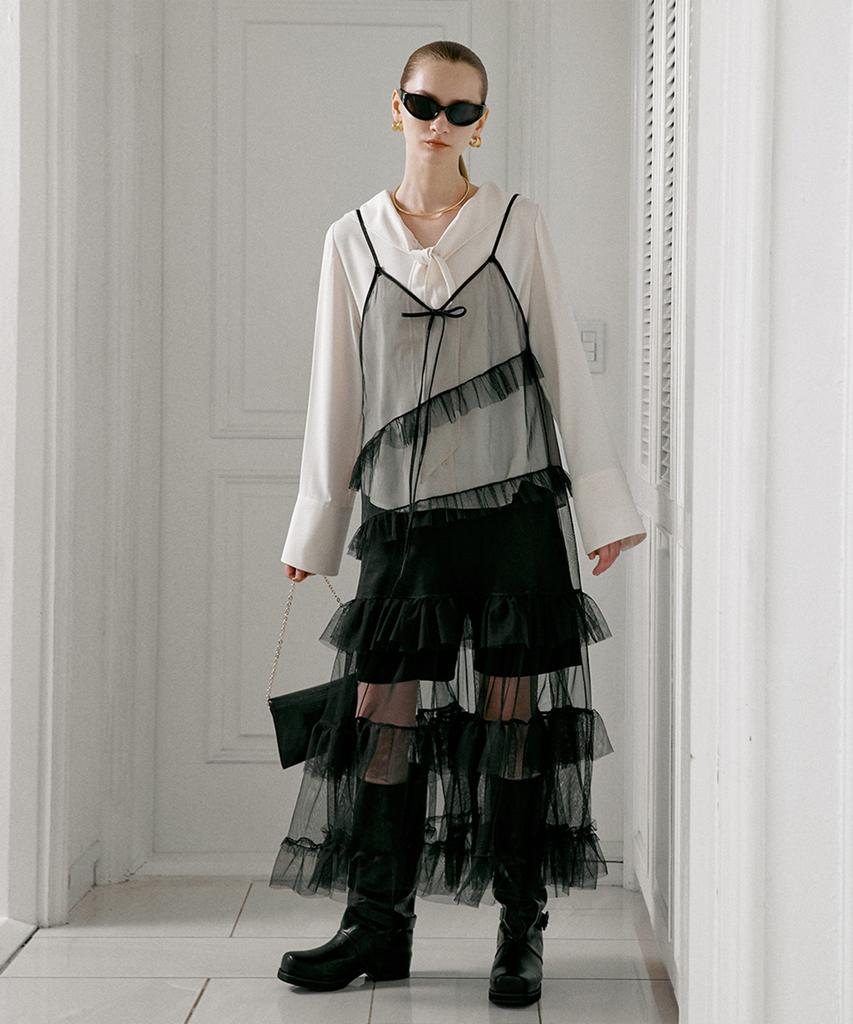 DEWEDEWE Balletcore Mesh Dress_Black