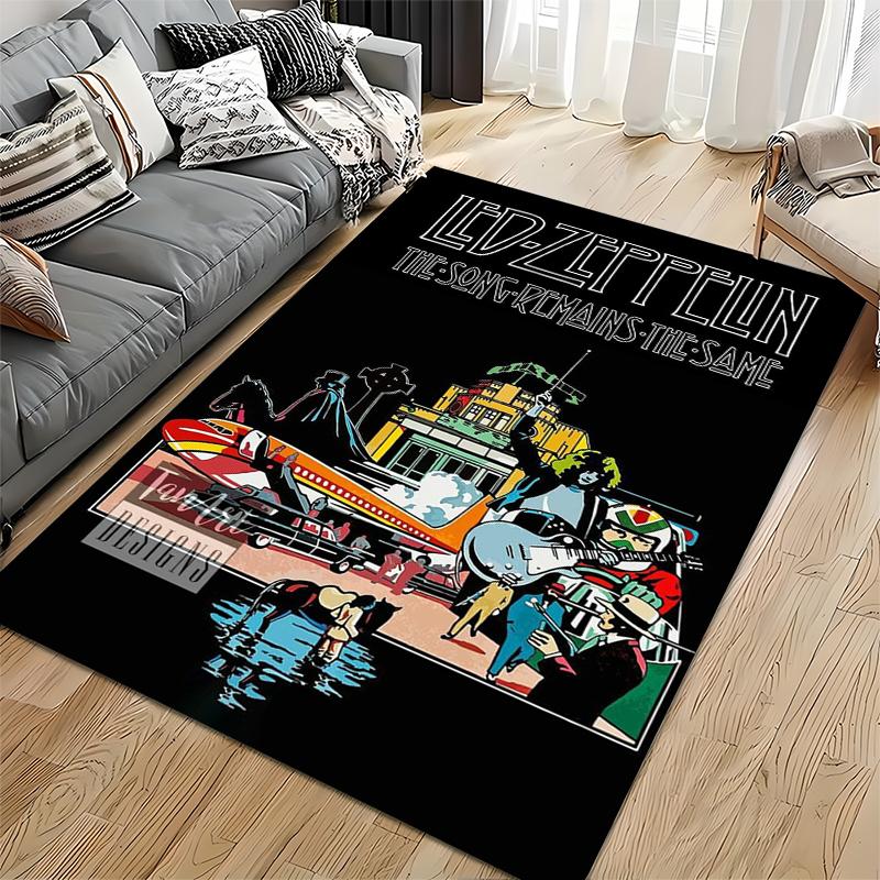 Led Zeppelin themed design with vibrant scenes. Non-slip rug suitable for living room and bedroom sofas.