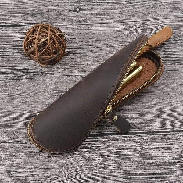 Retro Vintage Leather Pencil Case Leather Handmade Purse Pouch Bag Box Make Up Cosmetic Pen Case Student Stationery Storage Bag