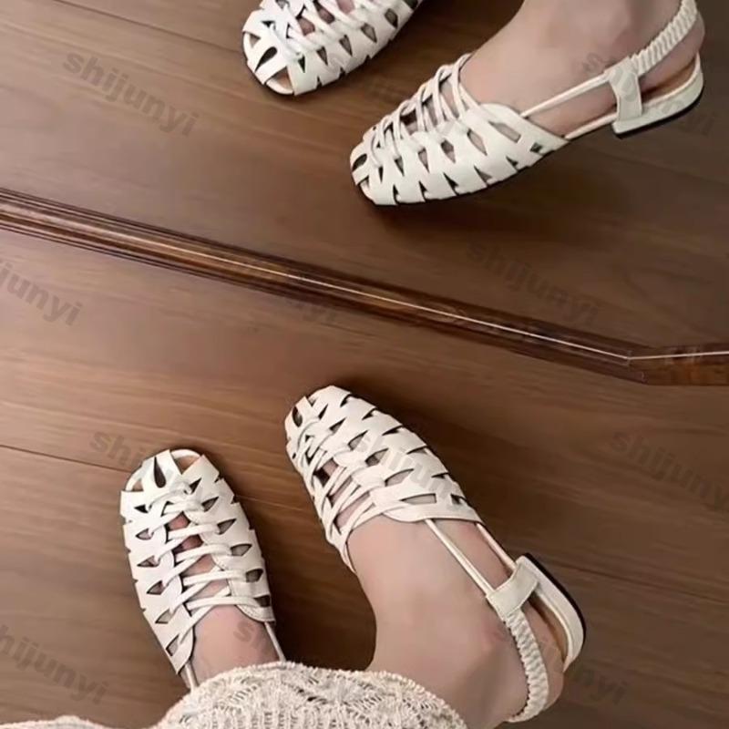 Women's Sandals 2025 New Weave Baotou Lightweight Comfortable Casual Shoes Hollow Breathable Fashion Luxury Square Toe Sandals