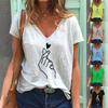 Женская повседневная модная летняя футболка с v-образным вырезом и короткими рукавами с принтом