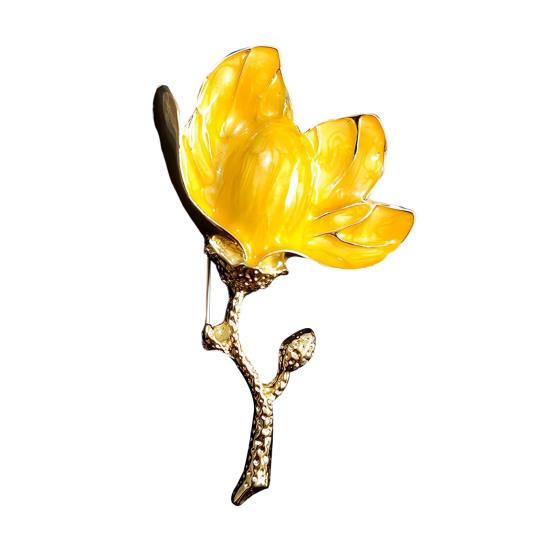 Брошь «Цветок магнолии» для женщин, эмалированный сплав, цветок, булавка на лацкан для курток, платьев, пальто, шляп, аксессуаров