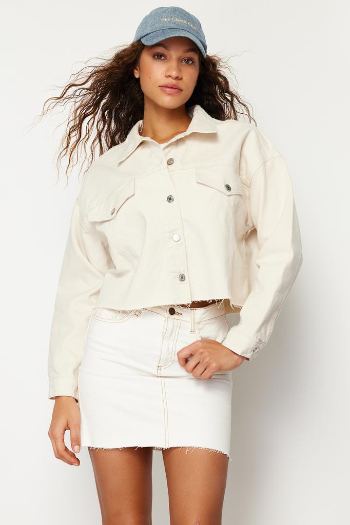 Women's Fashion New Jacket Ecru Oversize Denim Jacket