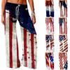 Women Independence Day Printed Elastic Waist Bandage Loose Wide Leg Long Pants