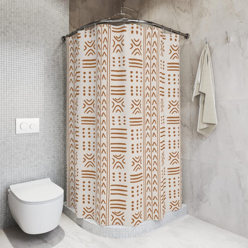 Шторка для душа из ткани Mudcloth, Декор для ванной в стиле бохо