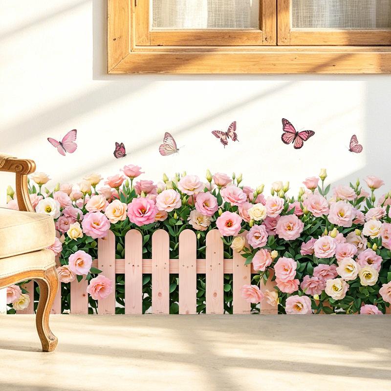 Эустома Цветочная Бабочка Забор Настенная Наклейка Самоклеящаяся Съемная Водонепроницаемая Детский Сад Классная Комната Коридор Пограничный Декор