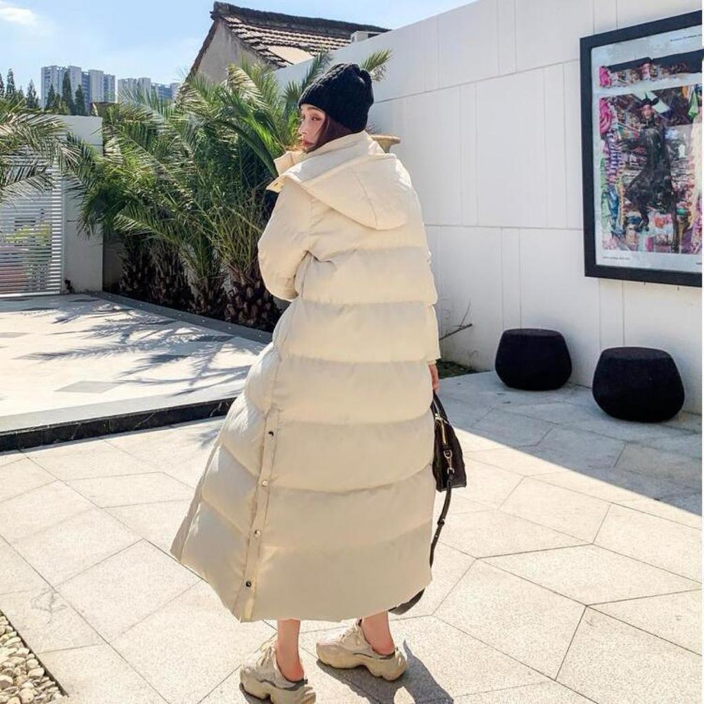 Очень длинная утепленная хлопковая куртка женская корейская модная парка до колена зимняя женская толстая черная пуховая хлопковая куртка