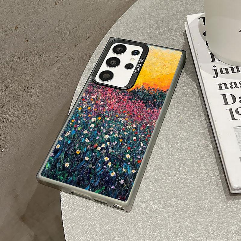 Для Samsung S24 S23 Ultra Plus FE S25 S22 Ultra Plus S21 FE Лазерный Чехол для Телефона Цветочный Узор Синий Цветочный Море Ударопрочные Чехлы