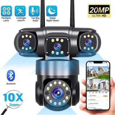 10K 20МП WIFI IP-камера Уличная 4 объектива 4 экрана 16-кратный зум CCTV Беспроводные камеры видеонаблюдения 6K 12МП Защита безопасности