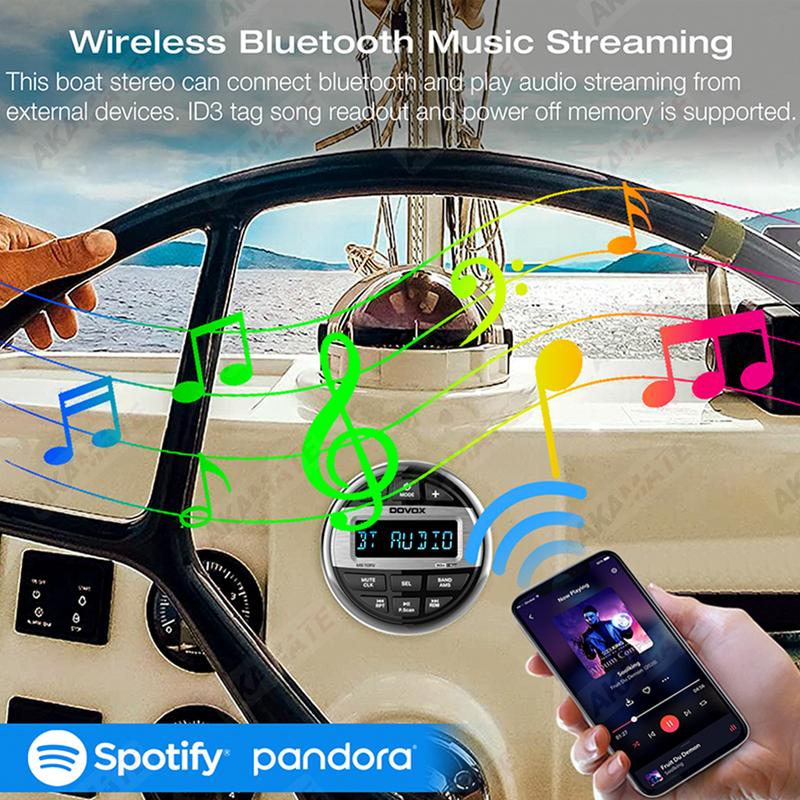 Медиаплеер для лодки, Морская стереосистема MP3, Водонепроницаемое Bluetooth-аудиорадио FM/AM-приемник, Подходит для комбайнов, квадроциклов, UTV, SPA, RZR