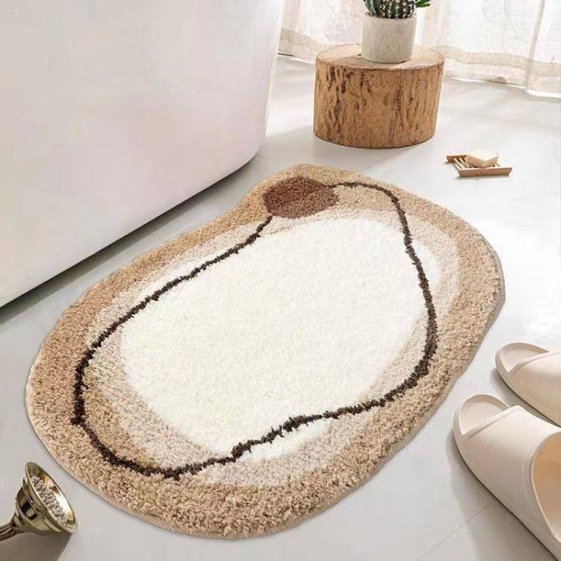 VIKAMA Wave-Shaped Cloud Pattern Rug Plush Absorbent Bathroom Mat Bedside Anti-Slip Rug for Bedroom Home Decor