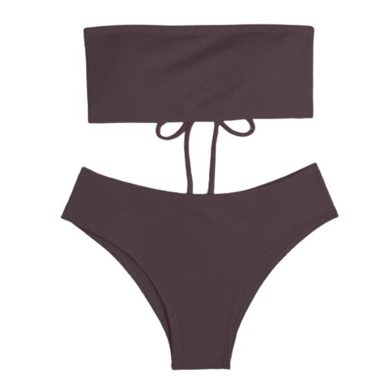 2Pcs/Set Back Lace-up Solid Color Bikini Set Two Pieces Bandeau Bra