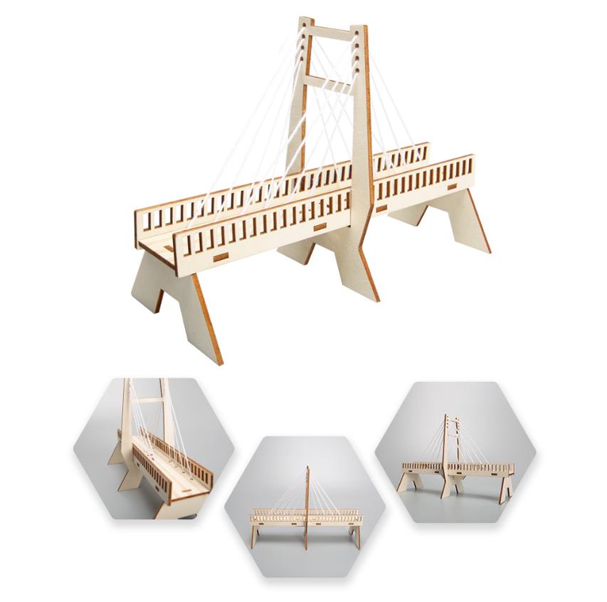 DIY Wooden Cable-Stayed Bridge STEM Assembly Kit Physics Structure Science Experiment Educational Engineering Teaching Model