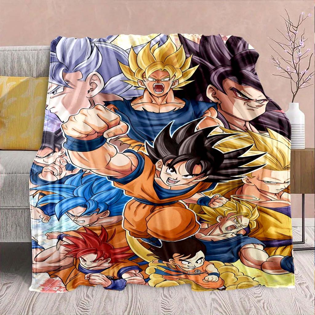 Фланелевое одеяло из аниме Dragon Ball - Мягкое, теплое, идеально подходит для дивана, постельного белья, кемпинга, путешествий, офиса, домашнего декора -QJY