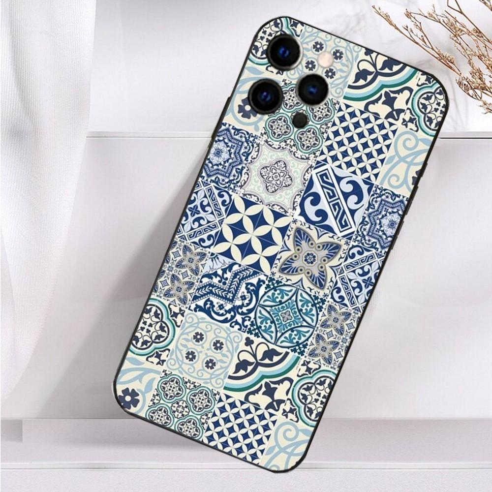 M-Марокканская плитка Чехол для телефона Для iPhone 16,15,14,13,12,11 Plus,Pro Max,XS,X,XR,SE,Mini,8,7 Мягкий силикон Черный чехол