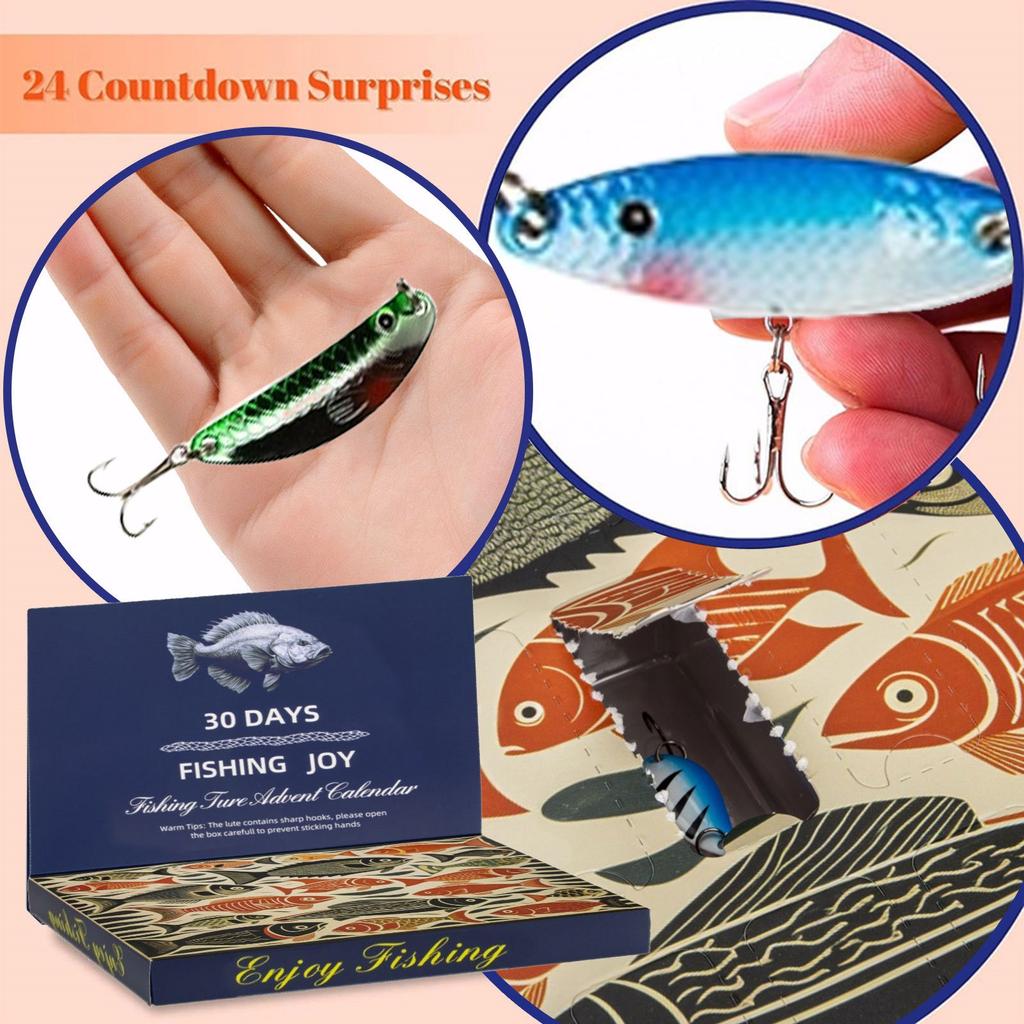 Адвент-календарь обратный отсчет для рыбалки 30 дней рыболовный набор для взрослых мужчин подростков мальчиков 2024 сюрприз подарок