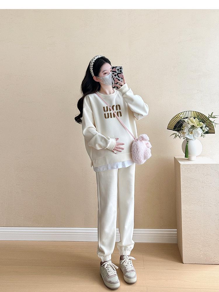 Модный комплект из двух предметов: свитшот для беременных - Стильная повседневная спортивная одежда для весны и осени 2025