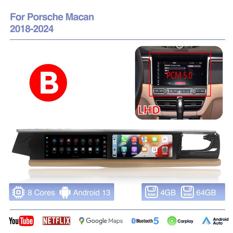 12.3Inch Dual screen Android 13 For Porsche Macan 2018-2025 Car Multimedia Video Player GPS Navigation Radio Carplay 4G Auto 360