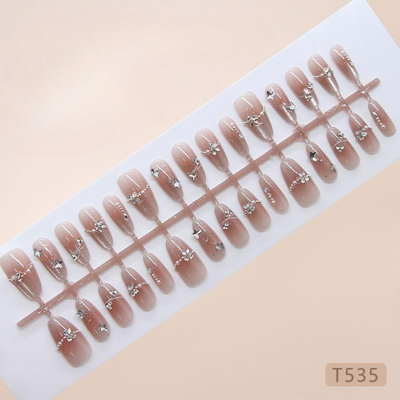 Shiny Lotus Pink Cat Eye Glitter False Nails Medium Almond For Ladies 30pcs Strip & Box Press On Nails