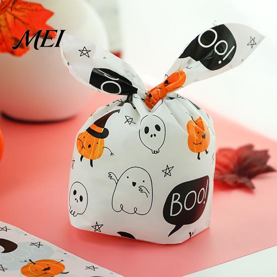 Halloween Souvenir Gift Packaging 48 Pcs Candy Bags, Kids Trick or Treat Goodie Cute Rabbit Transparent Cookie Bags with Drawstrings Ear Small Plastic