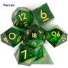 7 шт. зеленый золотой номер с острыми краями, смоляные кубики, многогранные кубики, подходящие для ролевых ролевых игр, настольная игра