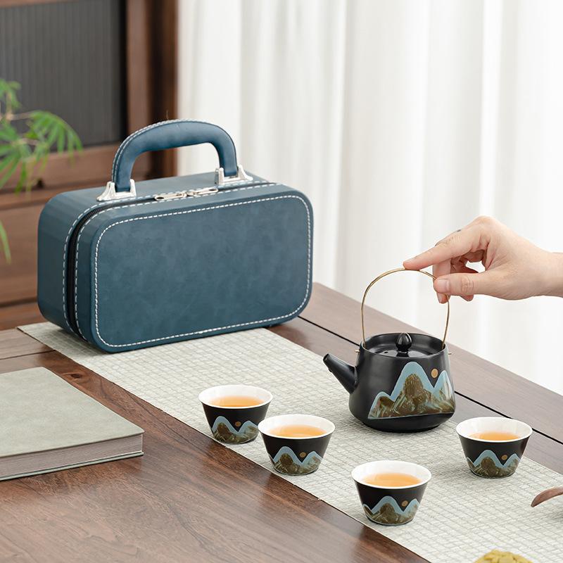 Ru kiln portable travel tea set ceramic teapot teacup outdoor camping equipment Teachers' Day gift