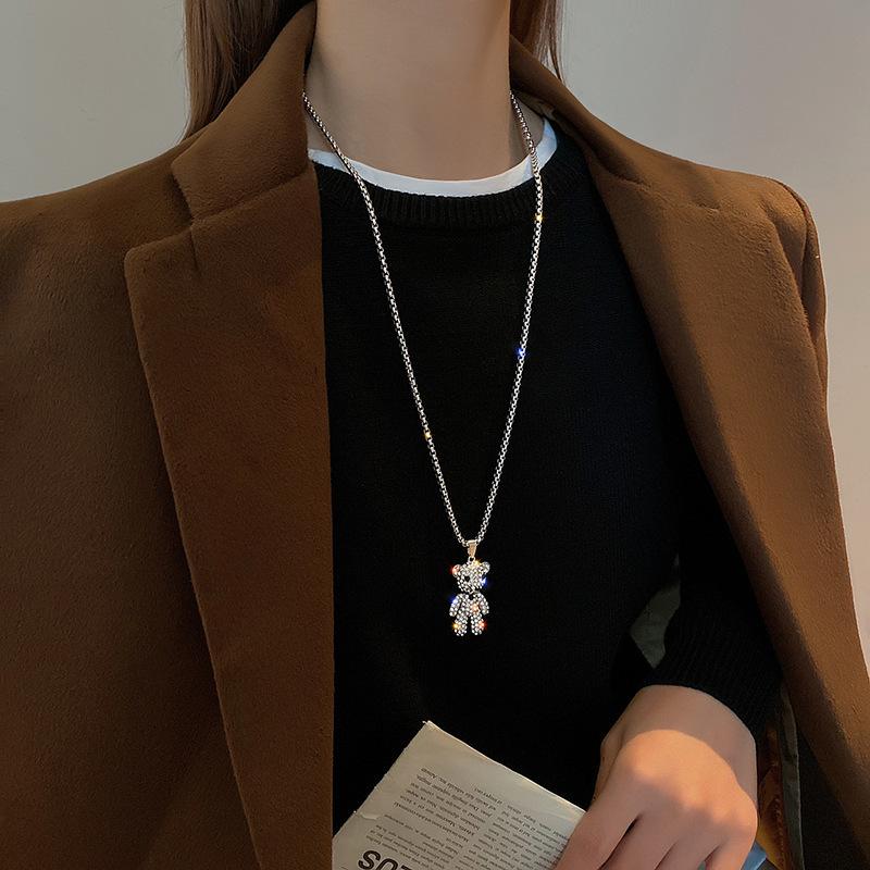 Нержавеющая сталь 316L, подвеска с жестоким медведем, ожерелье в стиле хип-хоп для мужчин и женщин, панк-цепочка для пары, женский нишевый свитер, подвеска