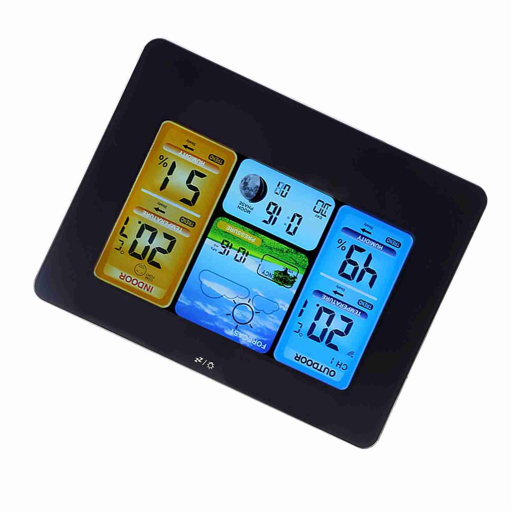 ЖК-цифровая беспроводная метеостанция с часами-термометром для измерения влажности в помещении и на улице (черный)