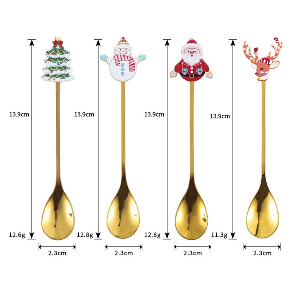 Plated Design Christmas Stirring Spoon 4PCS Set Holiday Tableware Set New Year Party