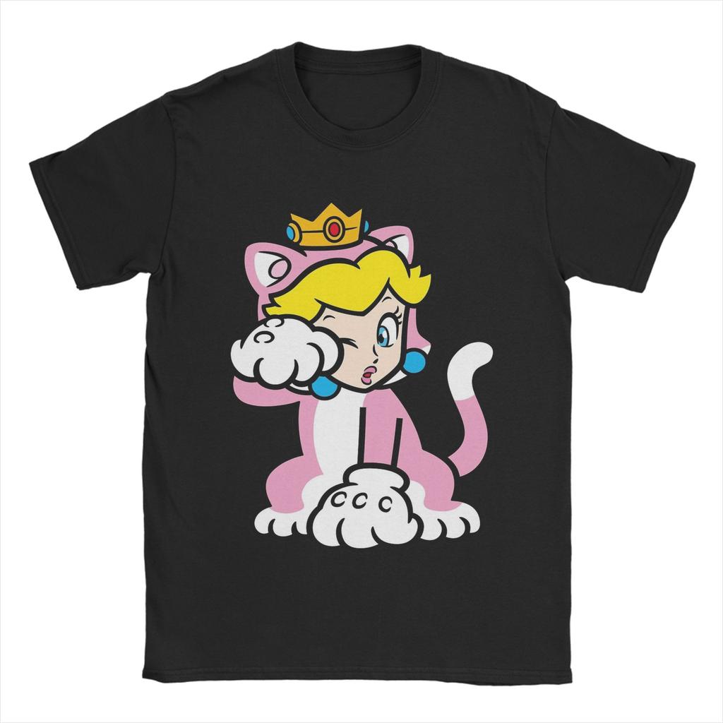 Super Marios 3D Bowsers Fury Princess Peach Cat T Shirt for Unisex Cotton TShirts Round Collar  Tees Short Sleeve Clothing 4XL