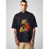 Oversized T Shirt Black Tiger Wearing Headphones and Hoodie Graphic Print Streetwear Casual Wear for Men