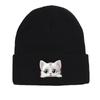 Cute White Cat Winter Knit Hat Beanie, Animal Man Cap Soft Winter Unisex Pompom Beanies Knitted Cap Beanie