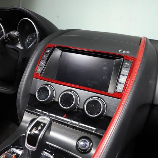 Red Carbon Fiber Navigation Panel Trim Sticker Fit For Jaguar F-TYPE 2013-