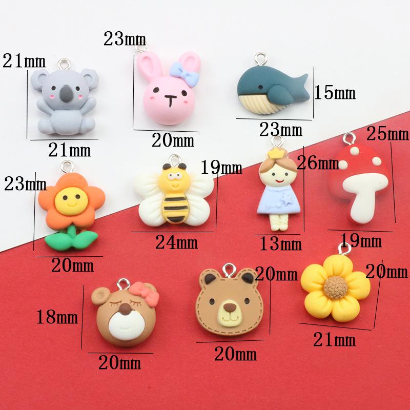 20Pcs Kawaii Animal Toy Resin Pendant Bear Bee Flower for DIY Decoration Neckalce Earring Key Chain Jewelry Making Handmade