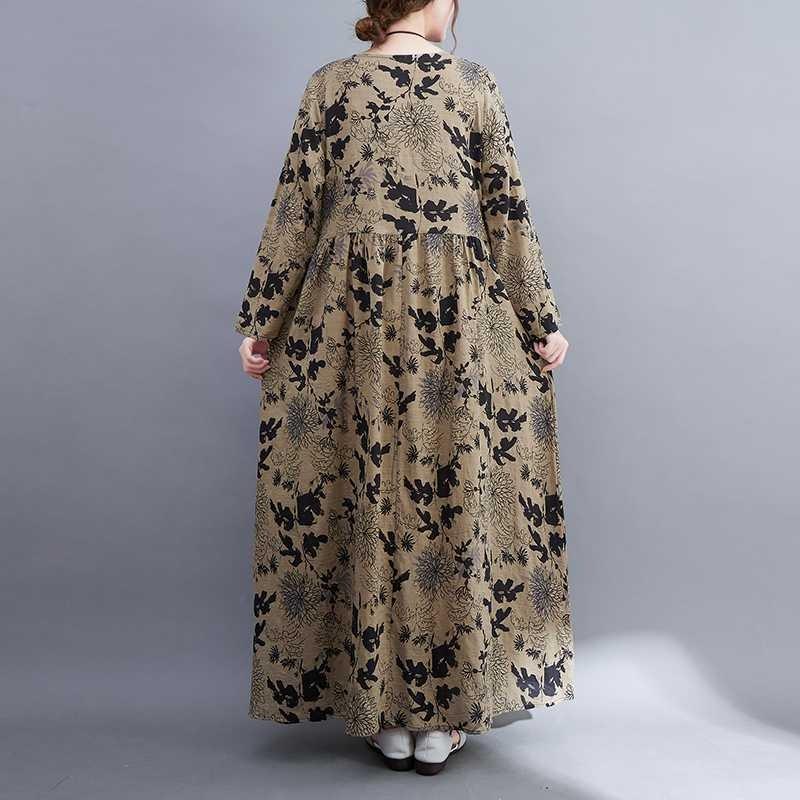 Artistic Plus-size Plus Plus-size Printed Long-sleeved Dress