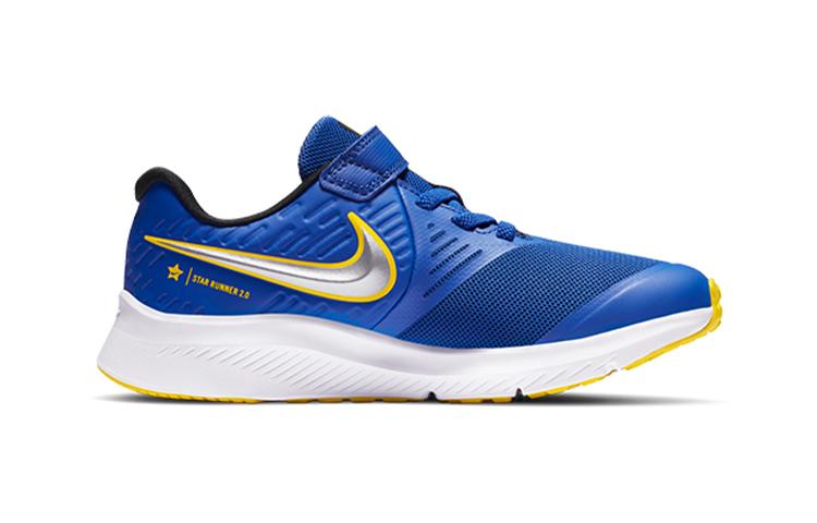 Nike Star Runner 2 Застежка-липучка Нескользящая Амортизация Низкие Детские Беговые Кроссовки Синий Серебристый AT1801-404