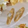Women's Golden Quartz Watch with Wheat Ears Bracelet Small Dial Luxury Lady Wristwatch Fashionable Female Dress Accessory