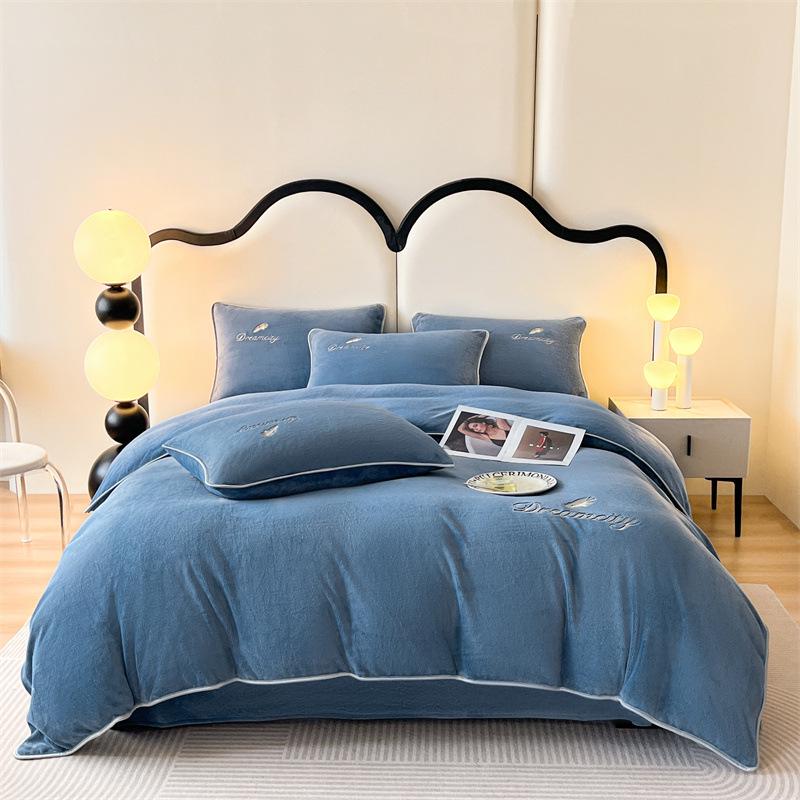 Зимний двухсторонний бархатный коралловый флисовый комплект пододеяльника и простыни класса А (4 шт)