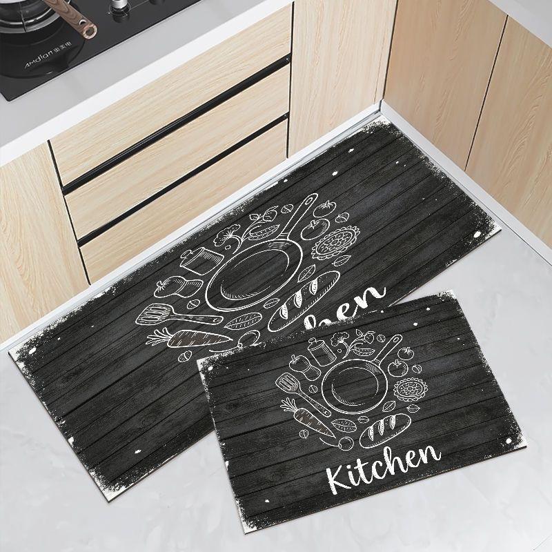 VIKAMA Vintage Scroll Kitchen Tool Runner Mat Waterproof Oilproof Non Slip Anti Fatigue Eat Live Laugh Kitchen Decor Rug