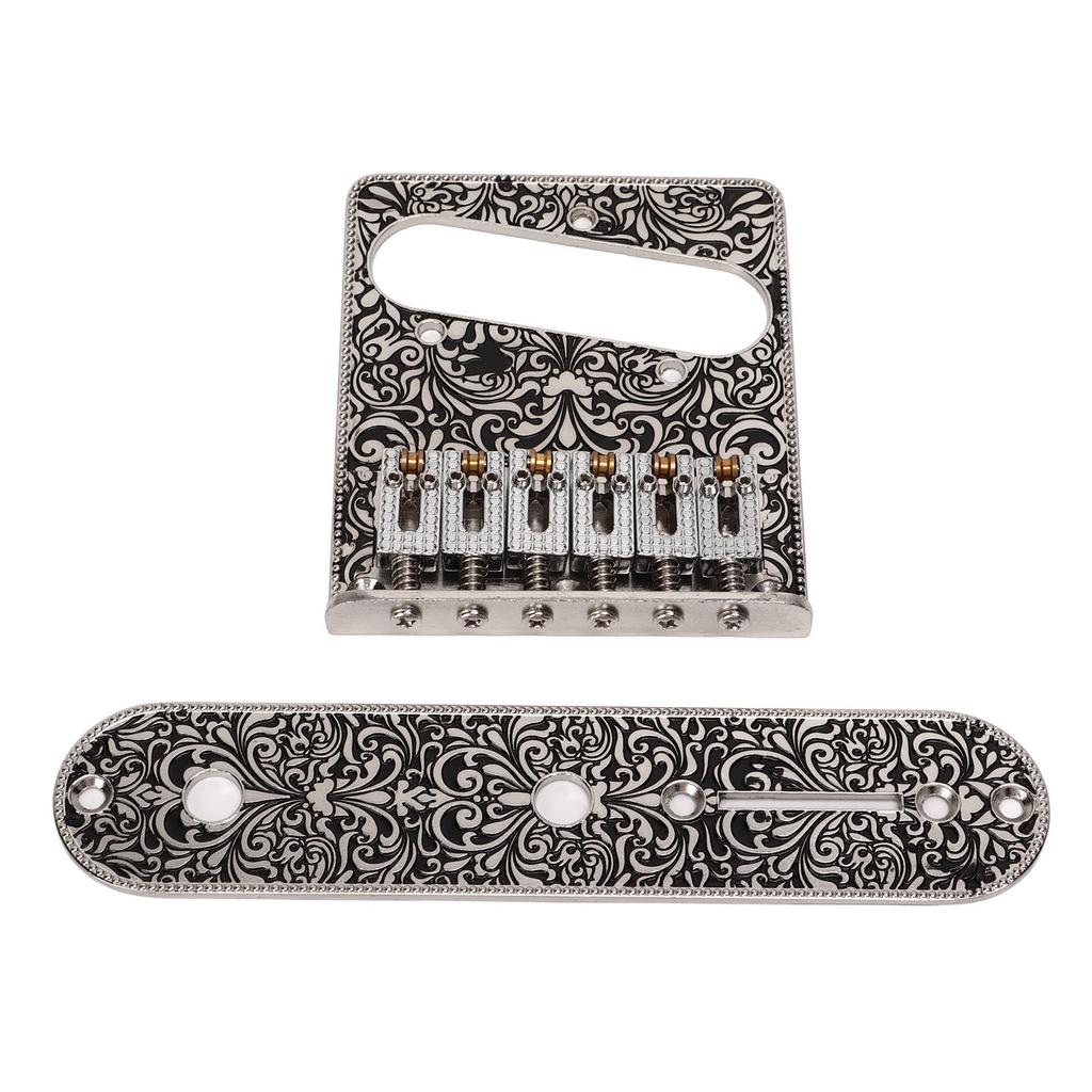 6 Saddles Bridge Replacement Metal Bridge with Plate Spanner Screws Set for Electric Guitar