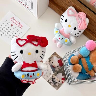 Sanrio Гавайи Надувной круг для плавания Hello Kitty Плюшевые игрушки Подвеска Брелок для рюкзака Милые плюшевые куклы Украшение Праздничные подарки