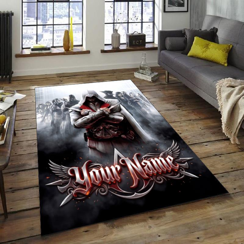 Assassin's Creed Design Area Rug Personalized Name- Non-Slip, Soft & Cozy Floor Mat for Living Room, Office - Indoor/Outdoor Carpet
