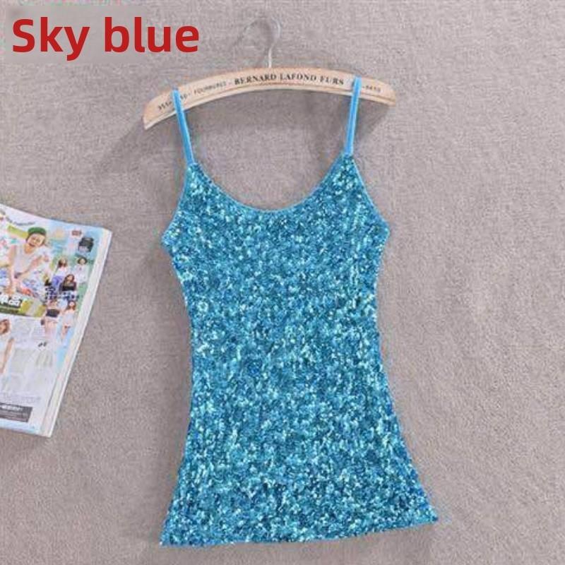 Polyester Sequin Tank Top For Women Spring Slim Fit Casual Blouse