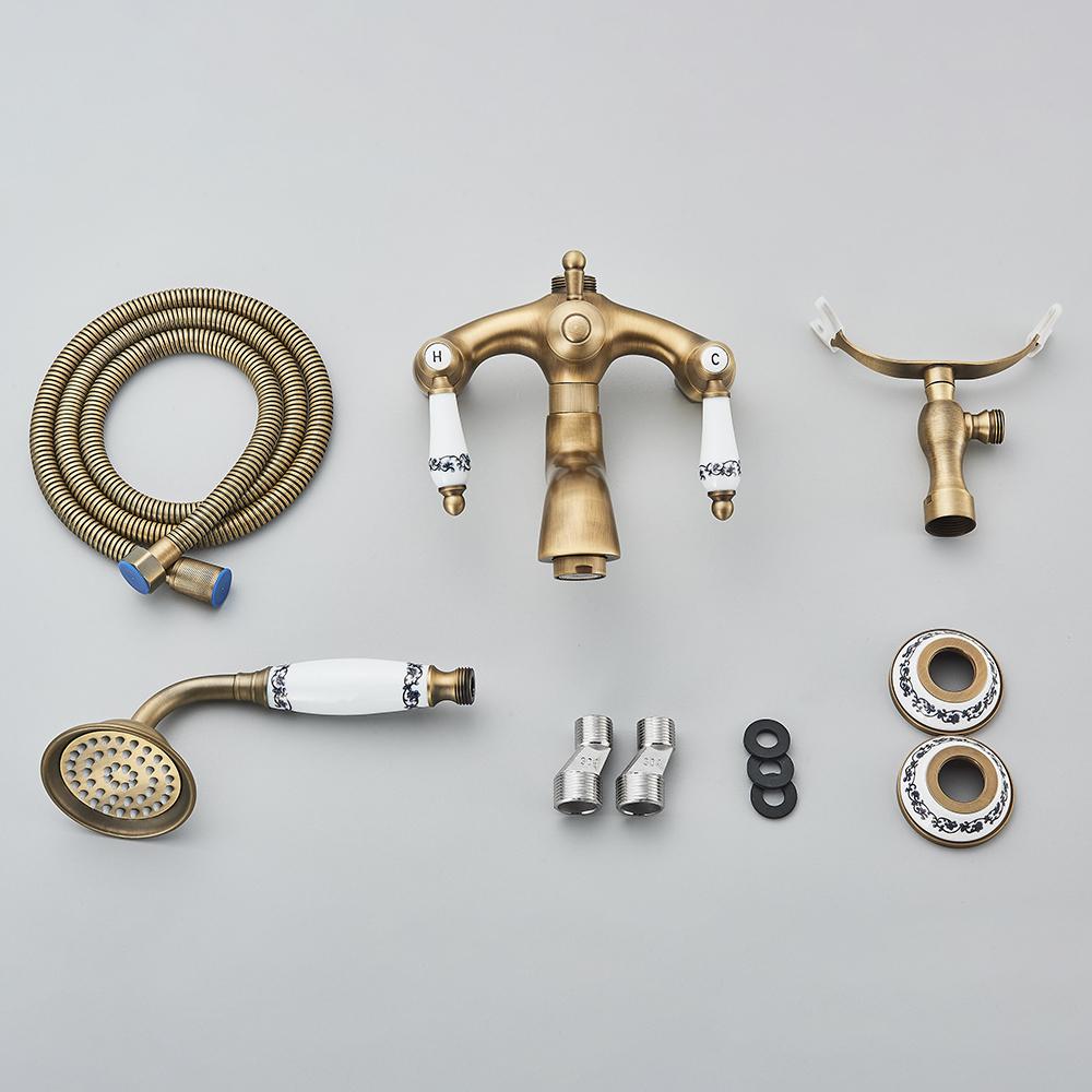 Retro European Bathtub Shower Faucet with Handled Handshower Ceramics Daul Handle Cold Hot Water Mixer Bathroom Tub Faucet