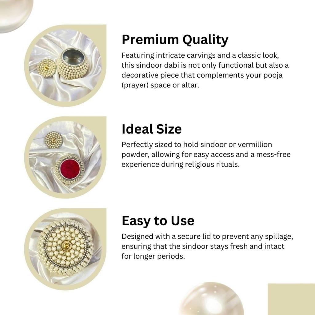 ADORN WORLD Off White Pearl Box Decorative Showpiece - 3 Cm (Metal, Multicolor)