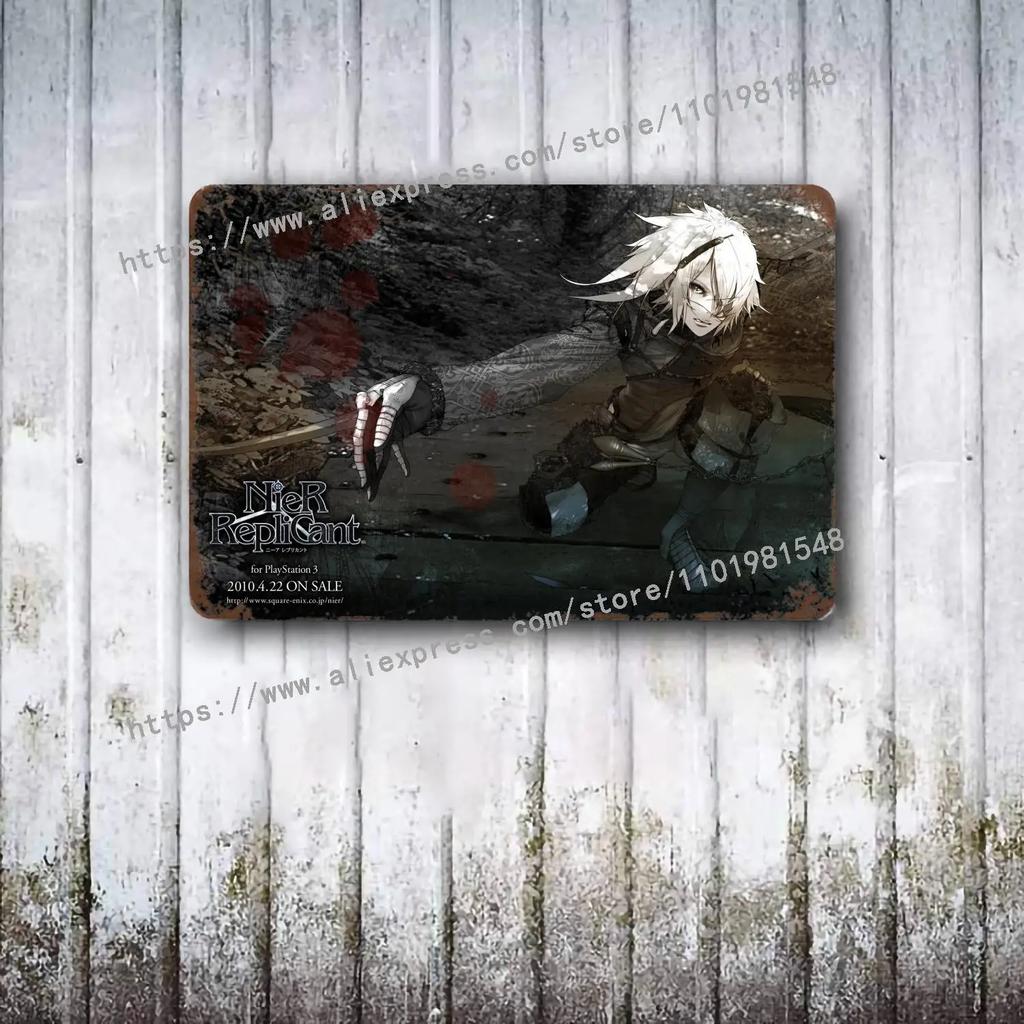 Nier Automata Replicant Игровой Постер Винтажная Жестяная Табличка Металлическая Табличка Декоративная Табличка для Паба Бара Мужской Пещеры Клуба Настенное Украшение