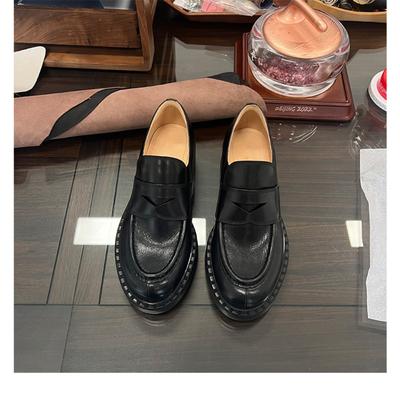 Версия из коровьей кожи, ретро, на толстой подошве, кожаные женские, вымытые под старину, на толстом каблуке, ленивые маленькие кожаные туфли на одной педали