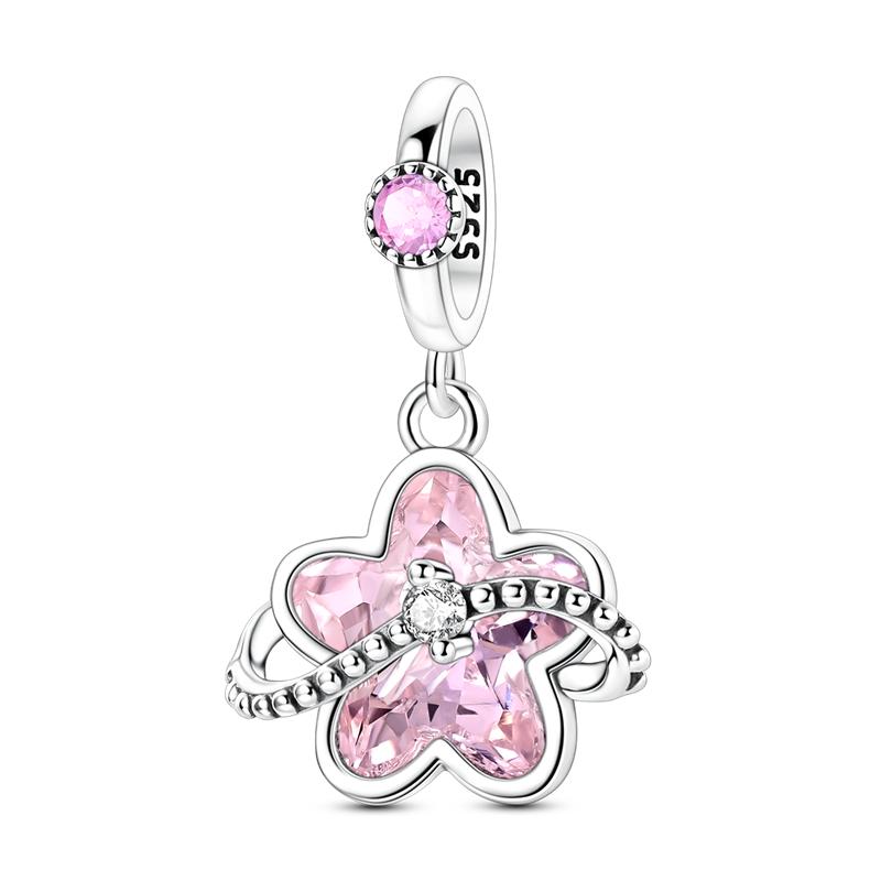 925 Silver Panda Pink Dolphin Pendant Charm Jewelry Fit Bracelet Necklace Women DIY Gift